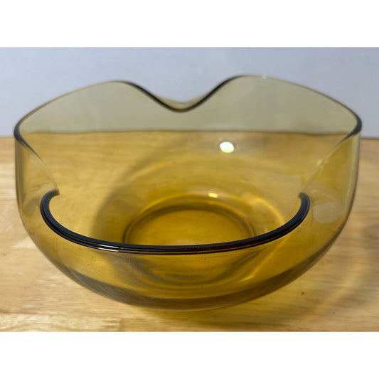 Anchor Hocking Amber Glass Chip Bowl 9" Wavy Edge Mid-Century Modern