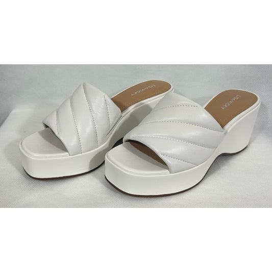 Lisa • Vicky White Platform Mules 9.5 M – Quilted Slide Heel; New in Box