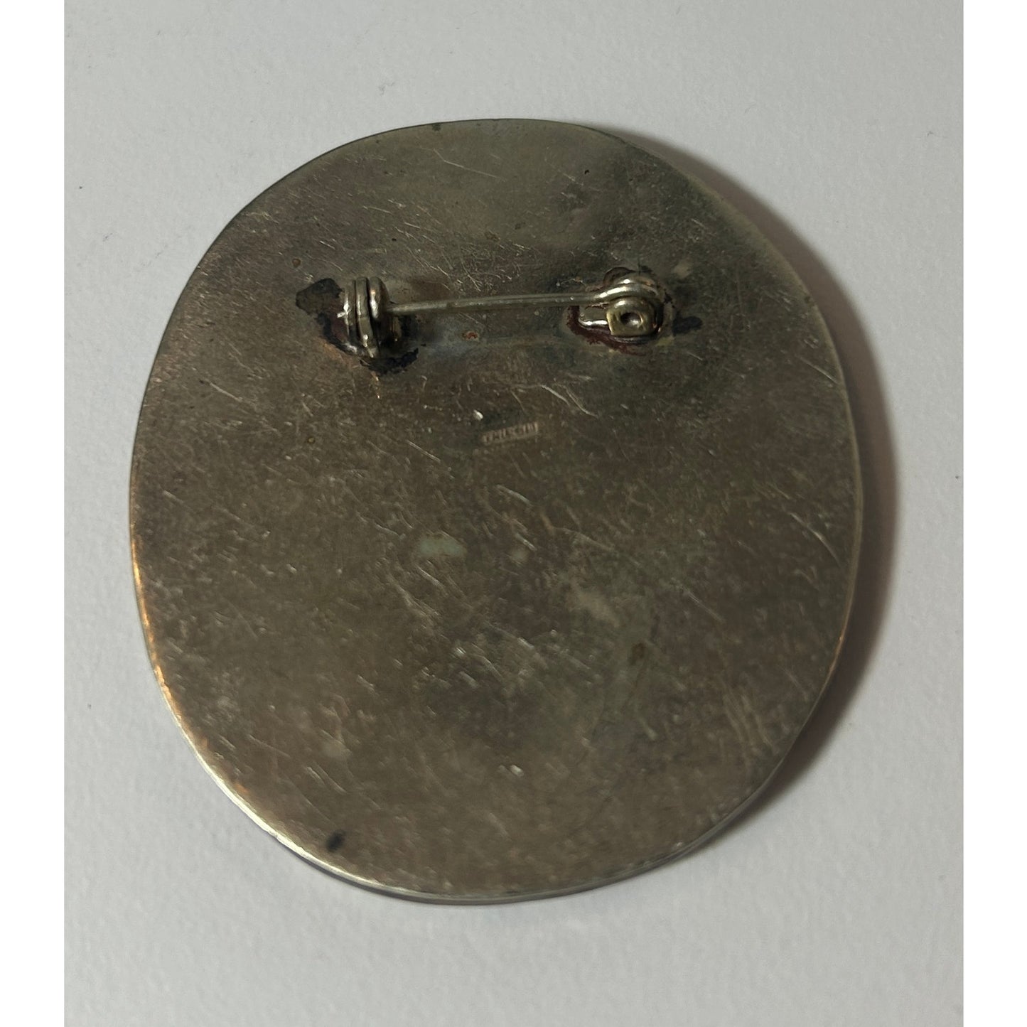 Vintage Mexican Sterling Silver & Red Enamel Face Mask Brooch Pin 2.25"