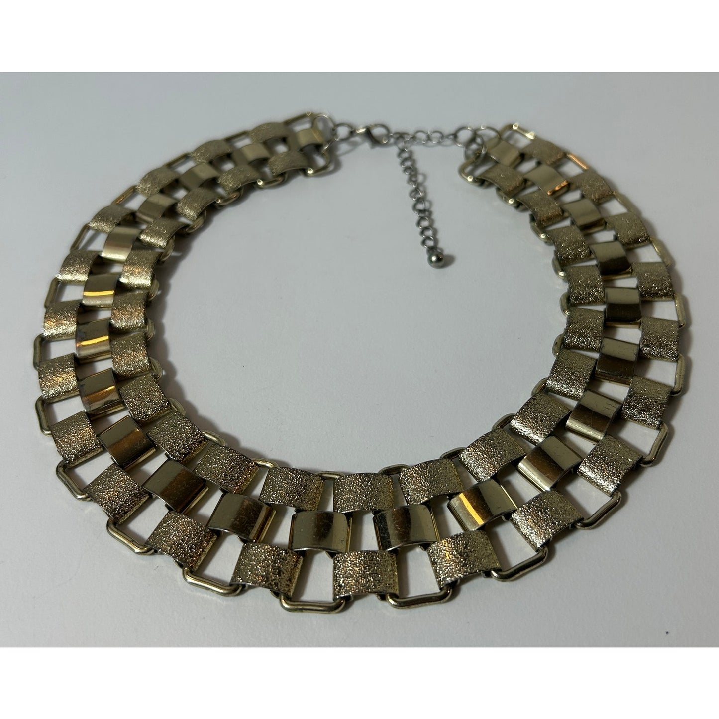Gold‑Tone Textured Link Choker Necklace, 18", Vintage Statement Collar
