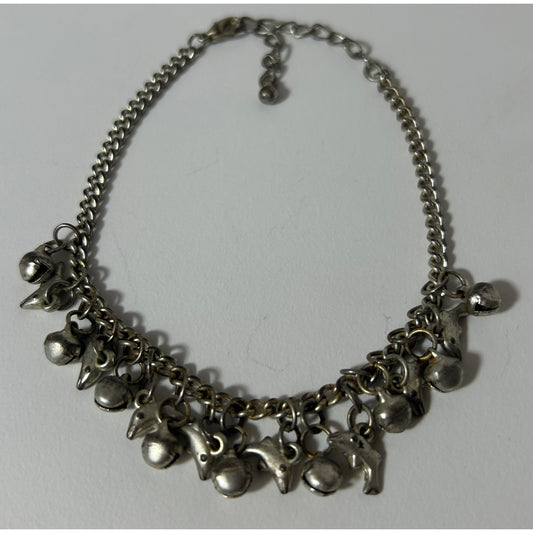 Vintage Charm Bracelet with Bells & Dolphins – Silver Tone 9.5”