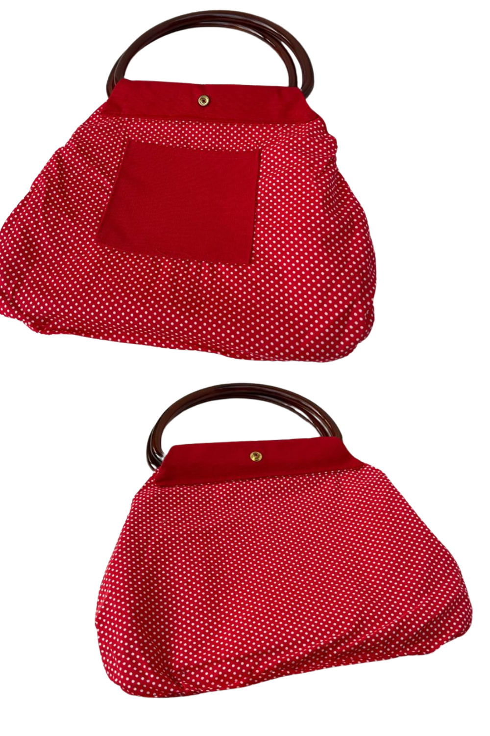 Rare 1960s/1970s Vintage Red Polka Dot Reversible Handbag with Retro Lucite Handles