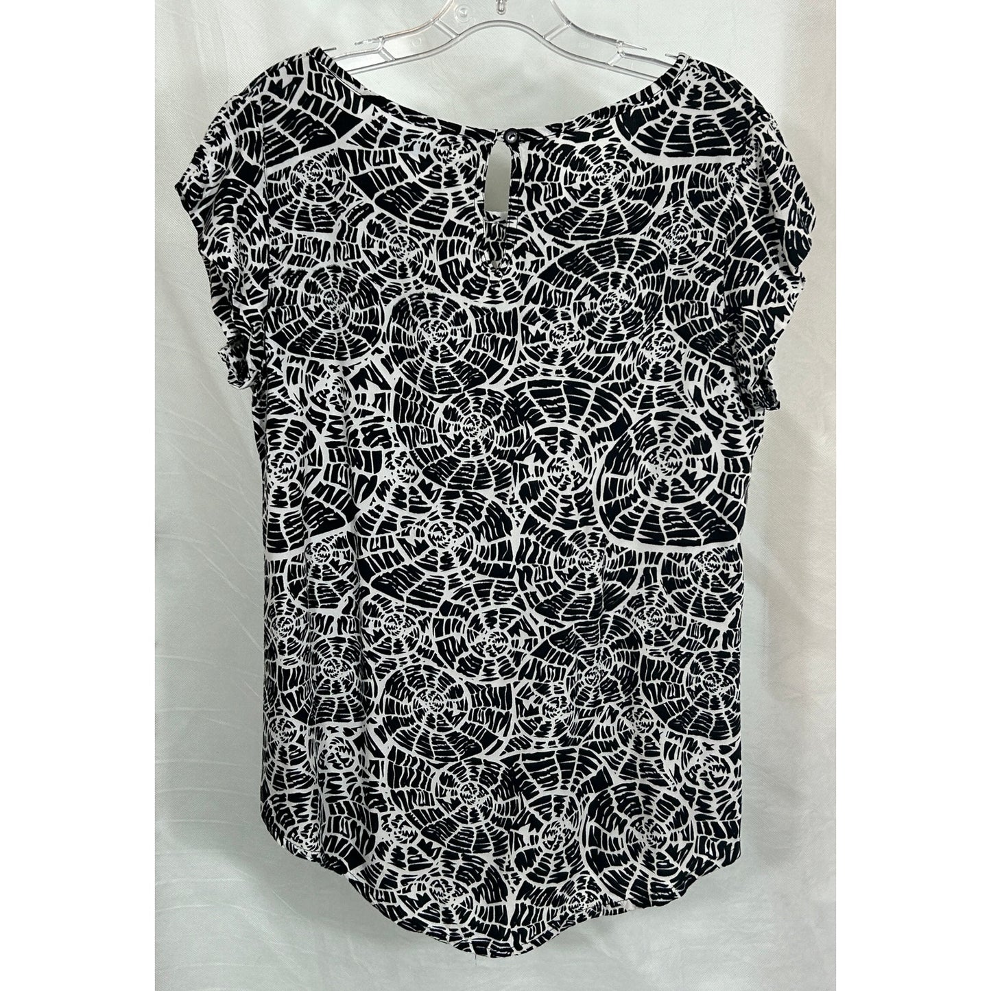 Blue Water Black White Abstract Print Rayon Top Small Handmade Indonesia