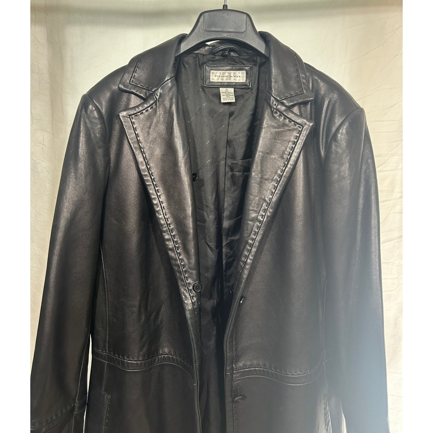 Preston & York Black Lambskin Leather Coat w/ Genuine Fox Fur Collar XL