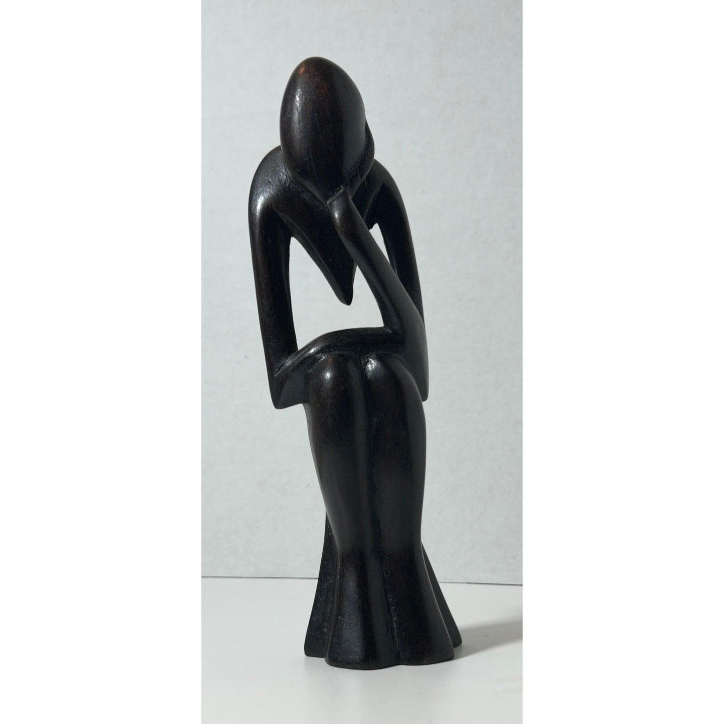 Hand‑Carved Wood “Thinking Man” Sculpture Abstract Figurine 9.75″
