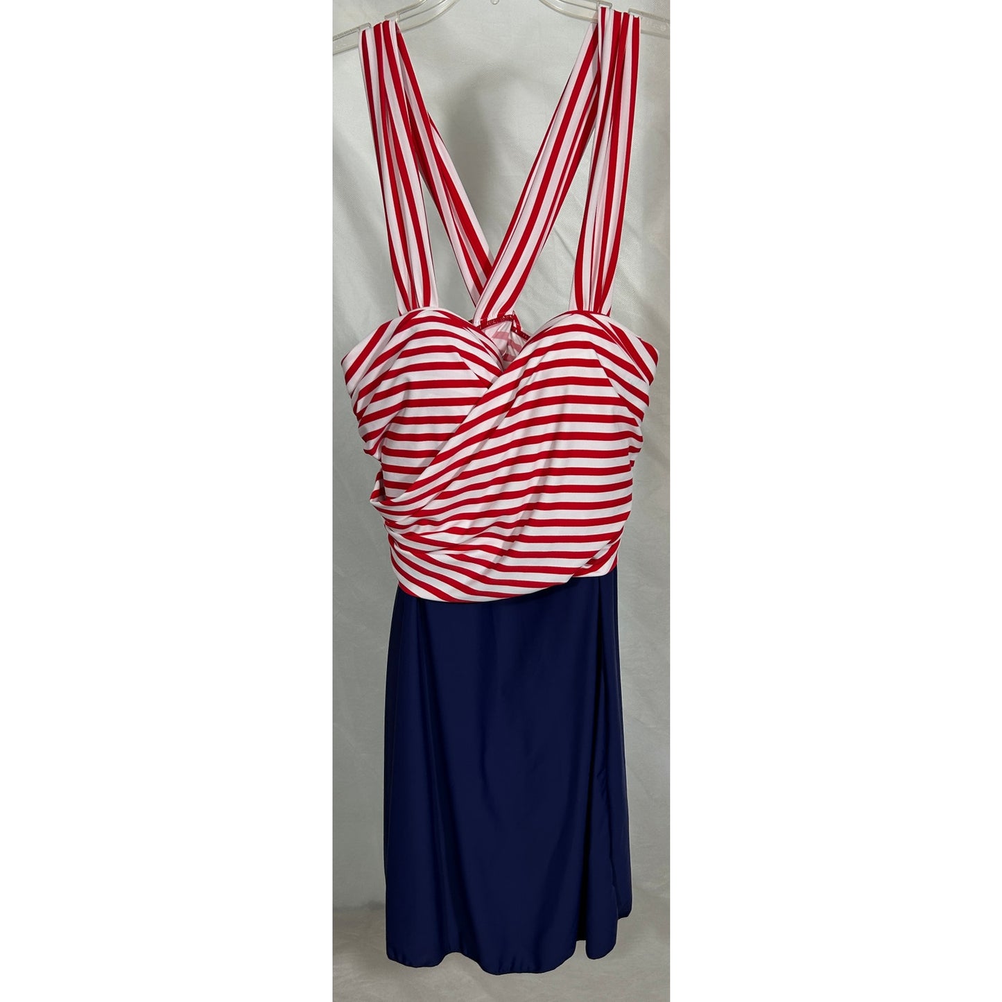 Cocopear Red Striped Swim Dress 4XL Crossback Plus Size Patriotic Style