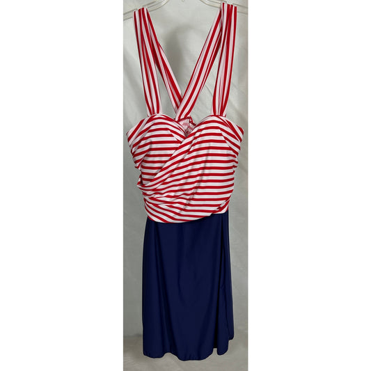 Cocopear Red Striped Swim Dress 4XL Crossback Plus Size Patriotic Style