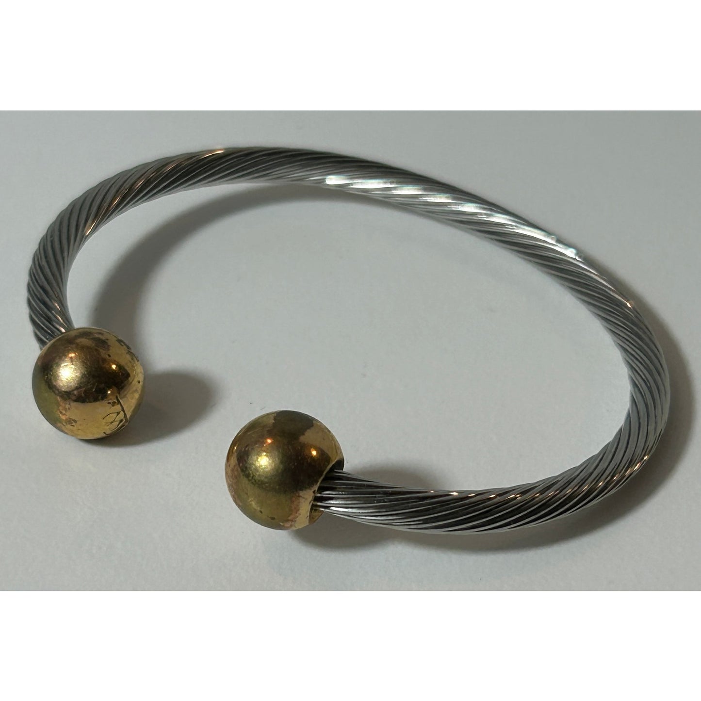 Diaz Santoyo Crown Hallmark Mexican Modernist Cable Cuff Bracelet, Steel/Brass