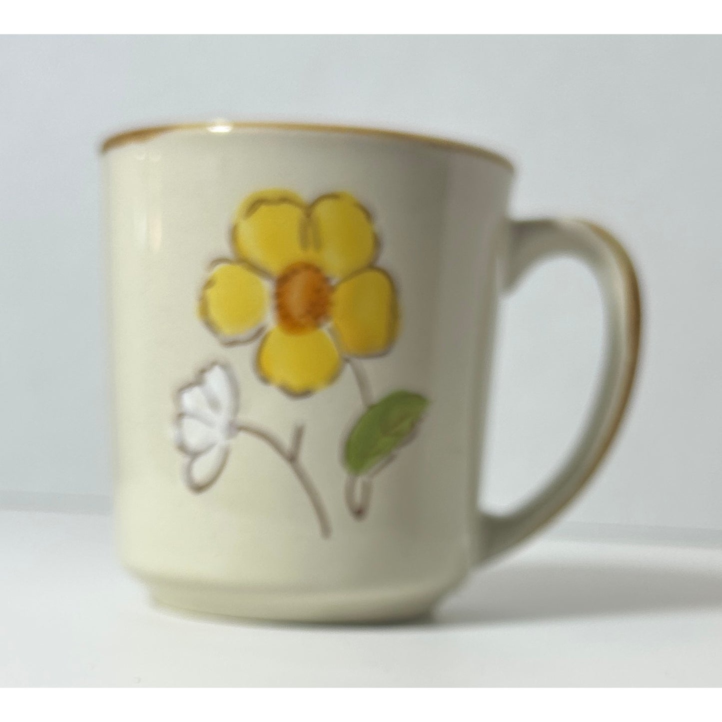 Vintage Casualstone JP Mug Korea Yellow Flower Stoneware Coffee Cup 3.5"