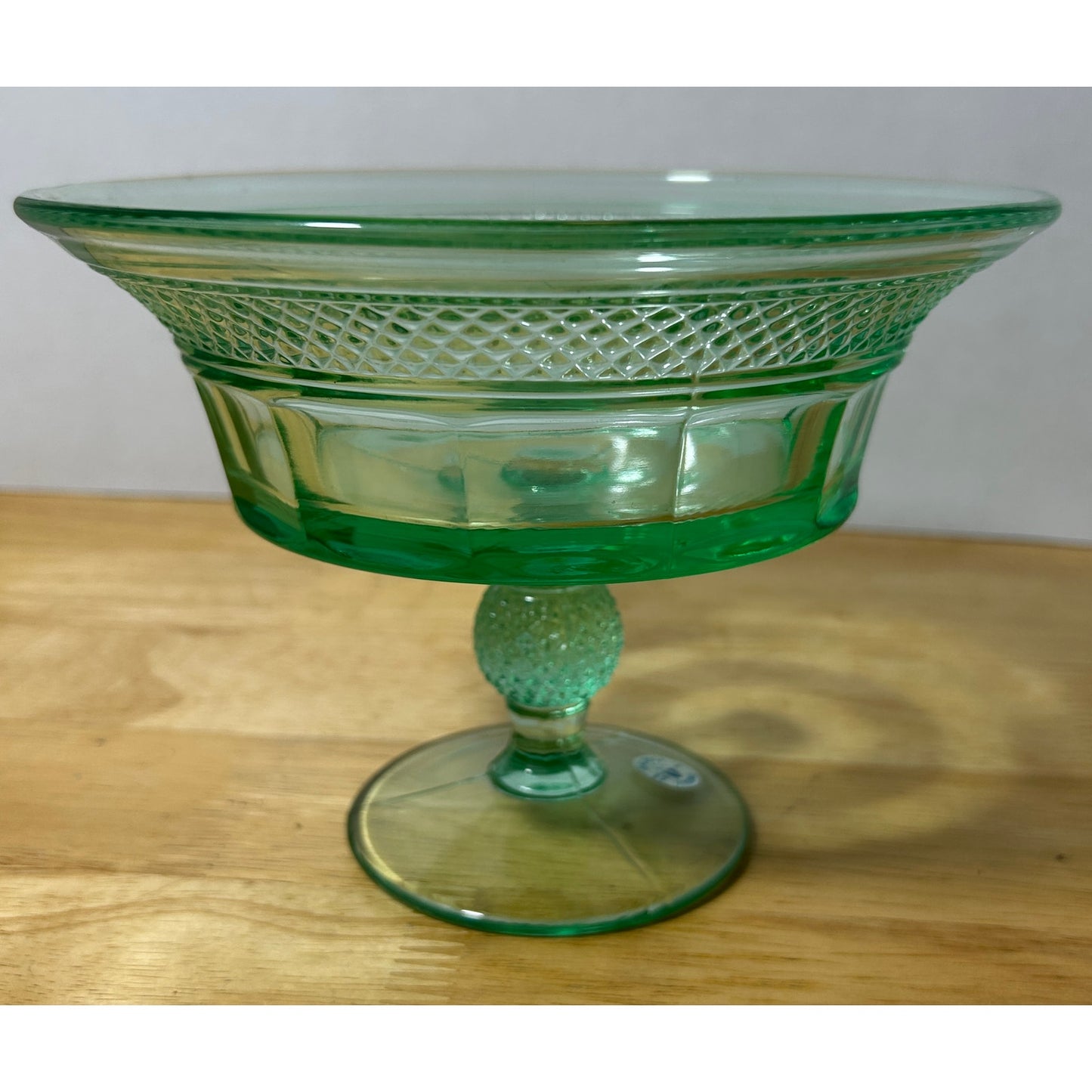 Dalzell Viking Mt. Vernon Green Glass Footed Compote 7.5"x5.5"