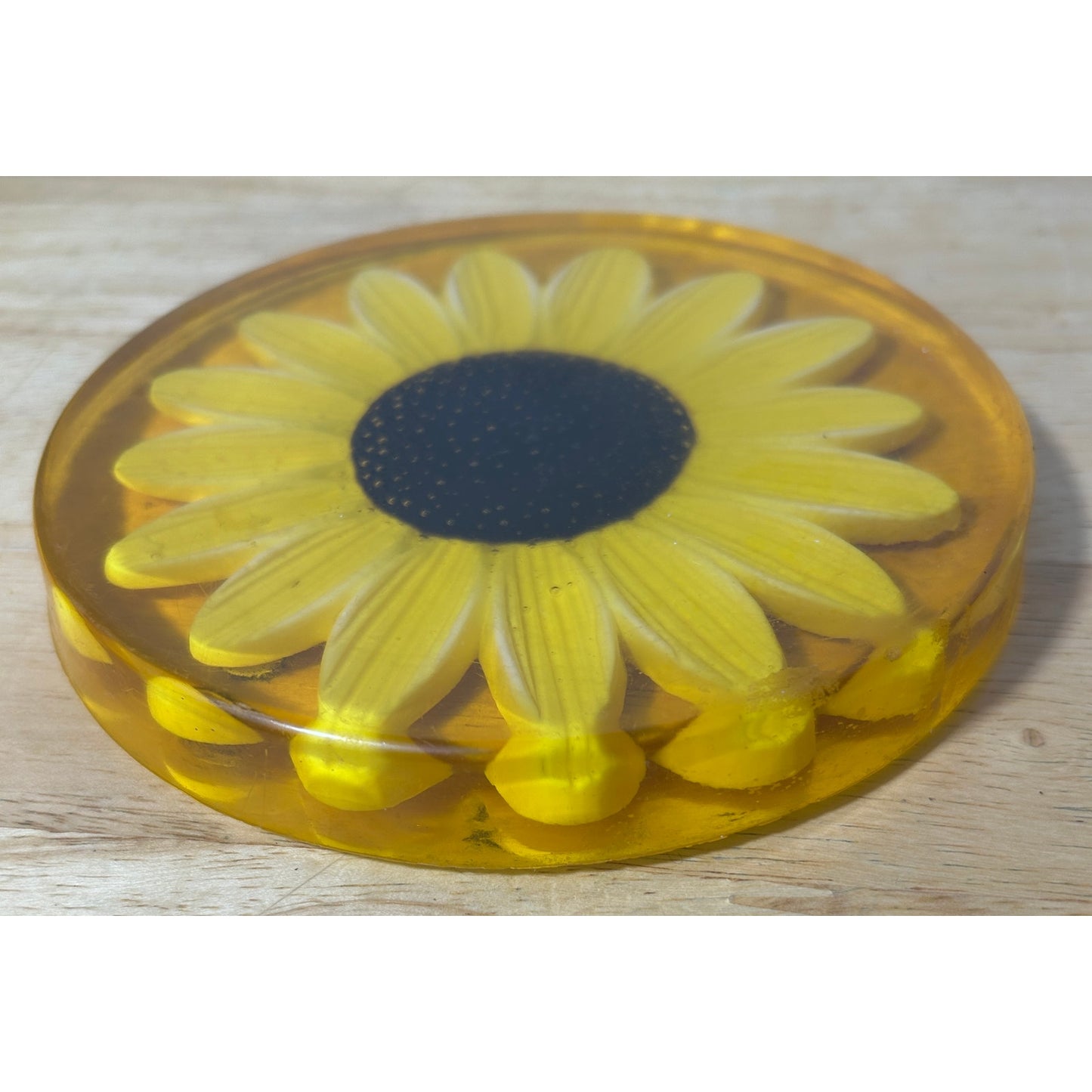 Vintage Lucite Sunflower Resin Round Trivet