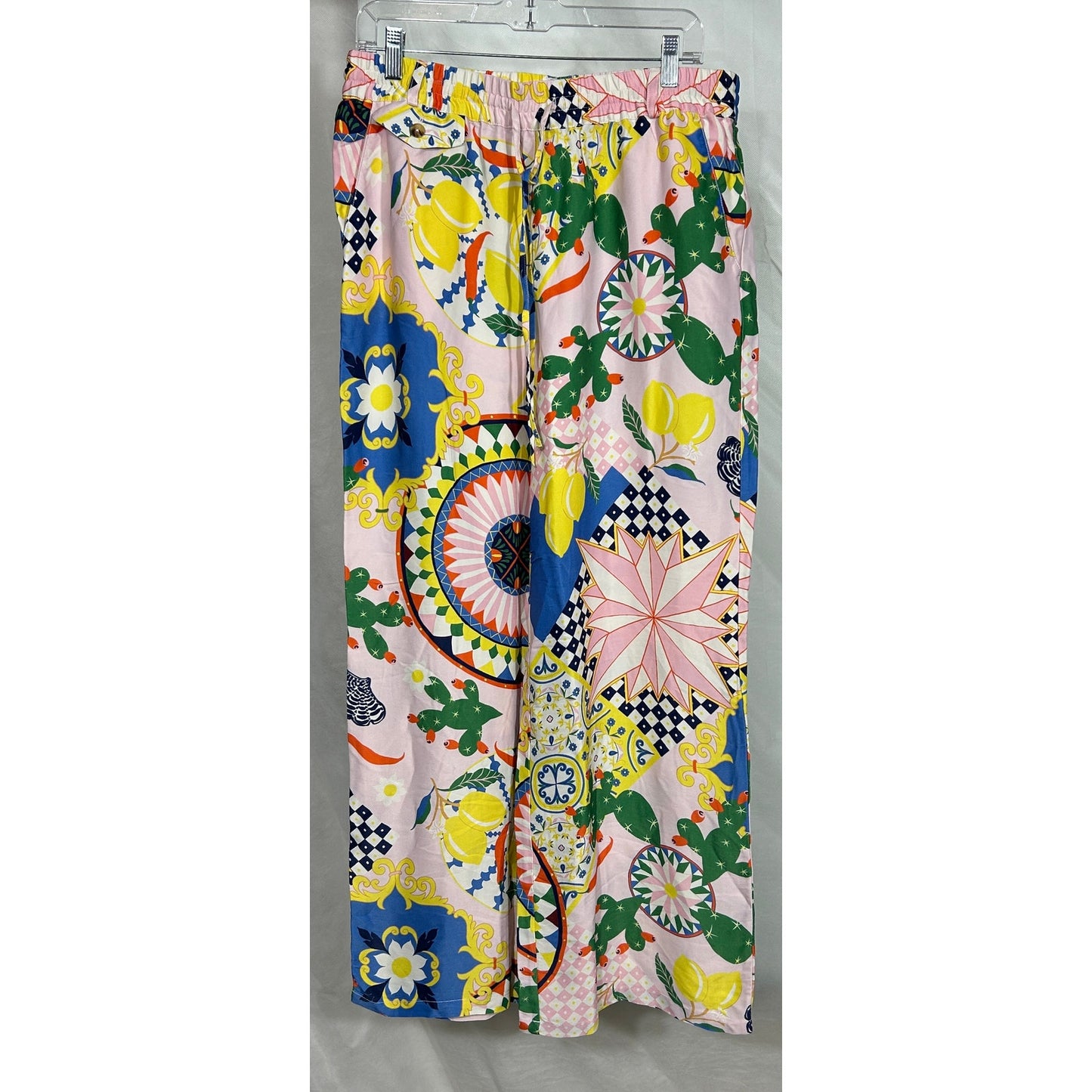 Maeve Anthropologie Pink Citrus Tile Print Wide Leg Pants - Size M