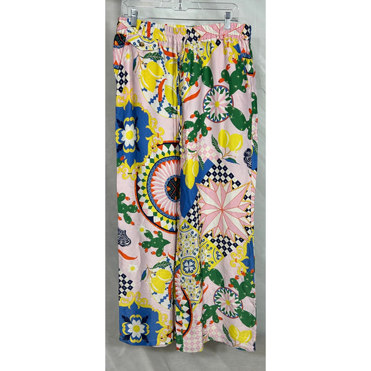Maeve Anthropologie Pink Citrus Tile Print Wide Leg Pants - Size M