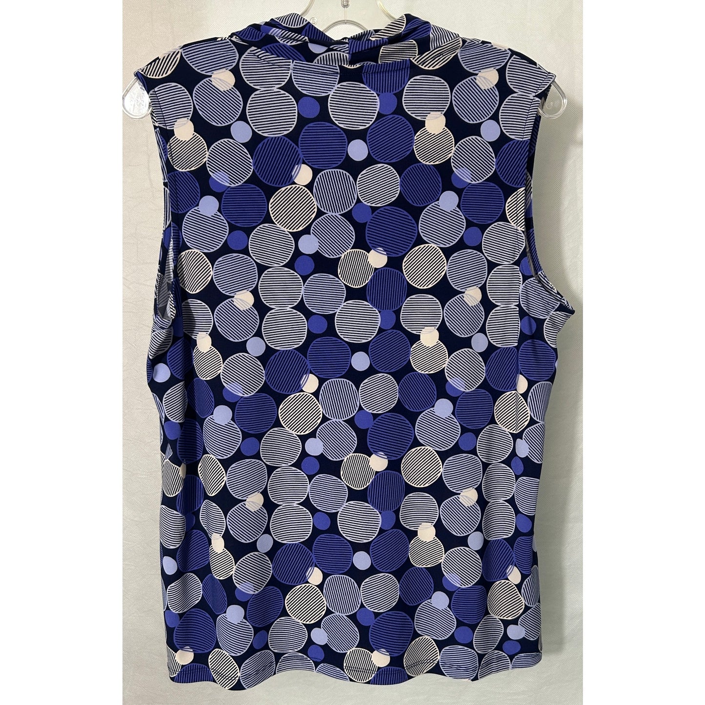 Anne Klein Polka Dot Cowl Neck Sleeveless Top Size L Blue White NWT