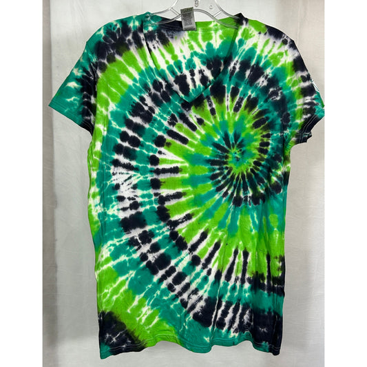 DYEMONDZ Green Black Spiral Tie-Dye V-Neck Tee – Adult Large
