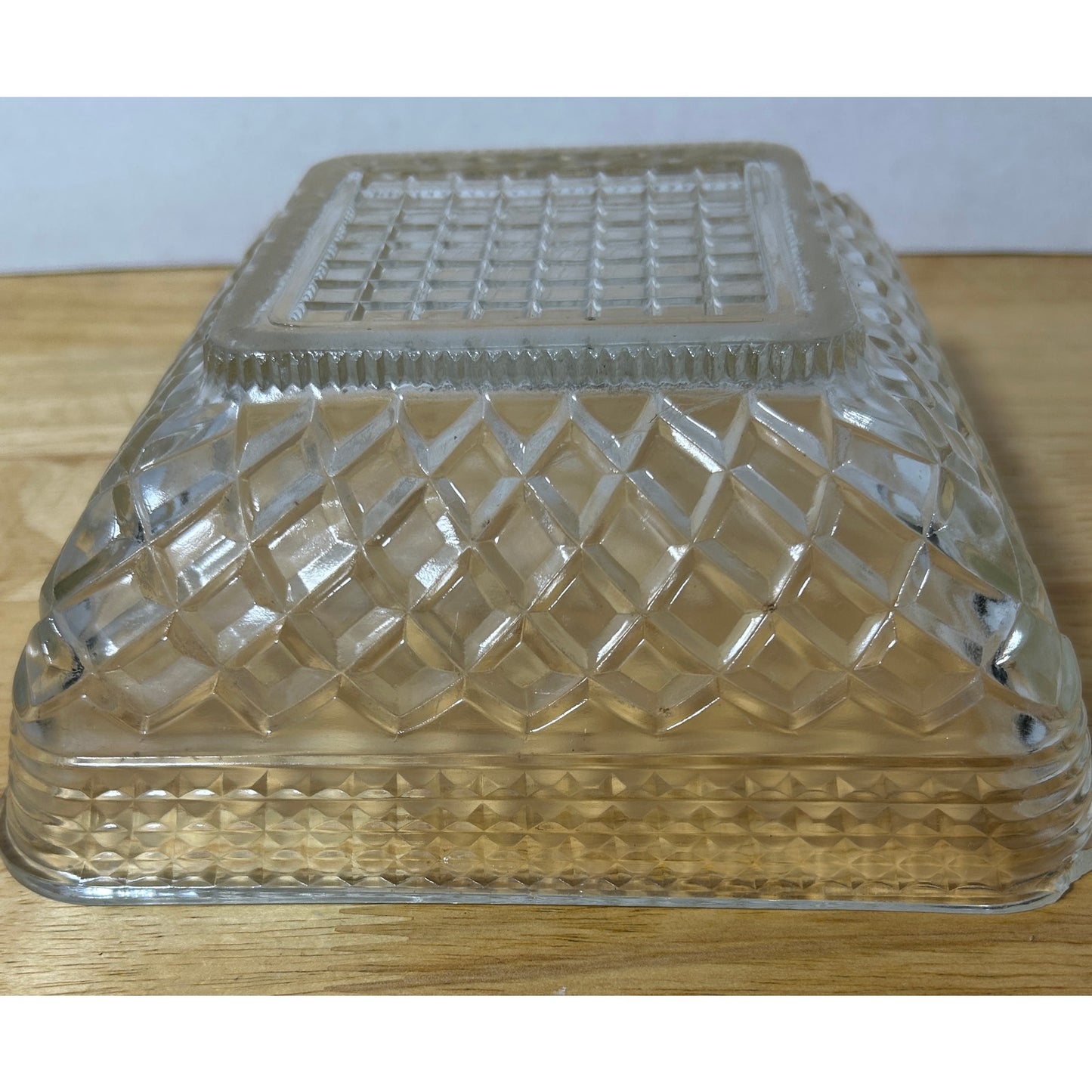 Vintage Square Pressed Glass Bowl 7¾″ Diamond Grid Pattern – Clear Trinket Dish