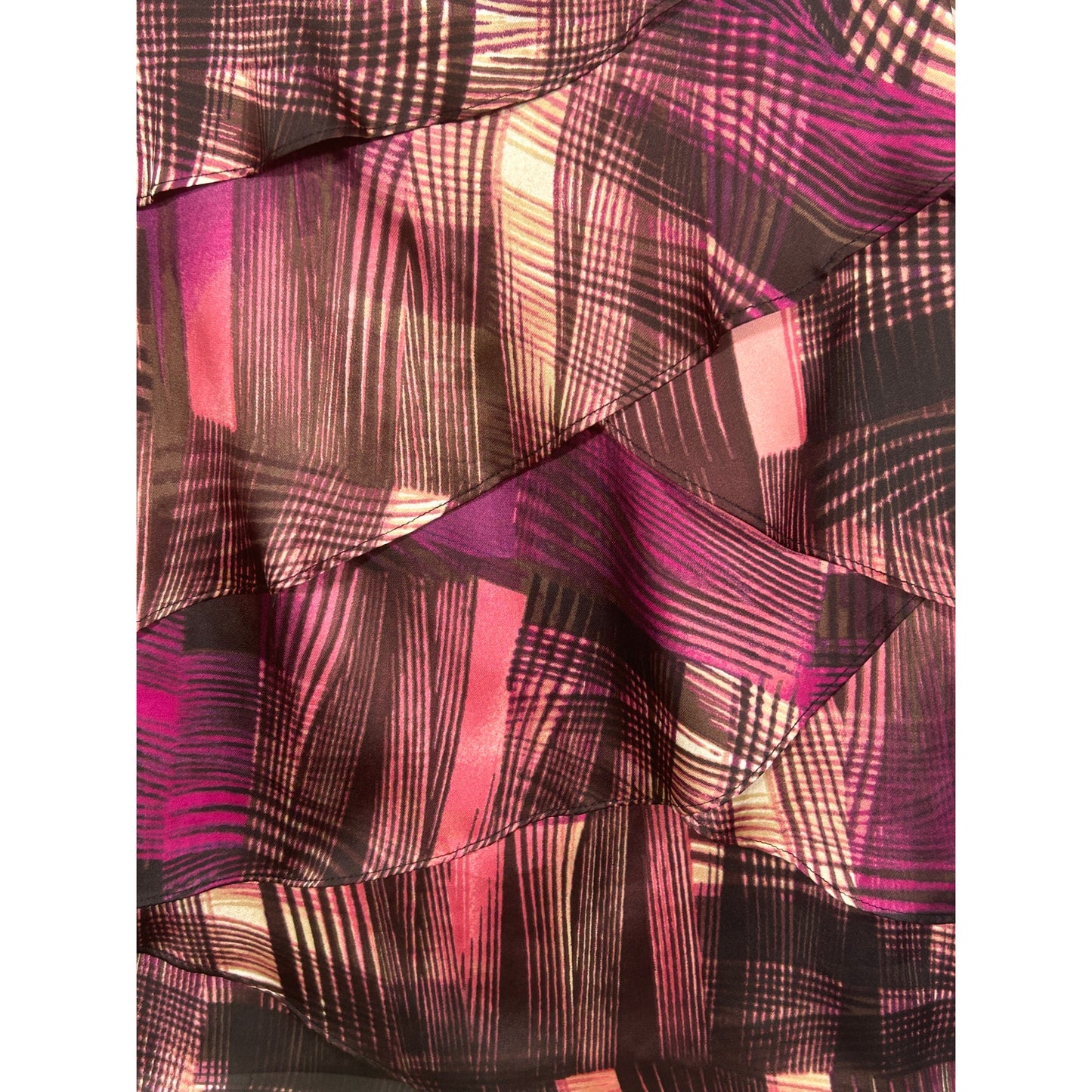 Worthington Pink Brown Abstract Tiered Chiffon Blouse Size L