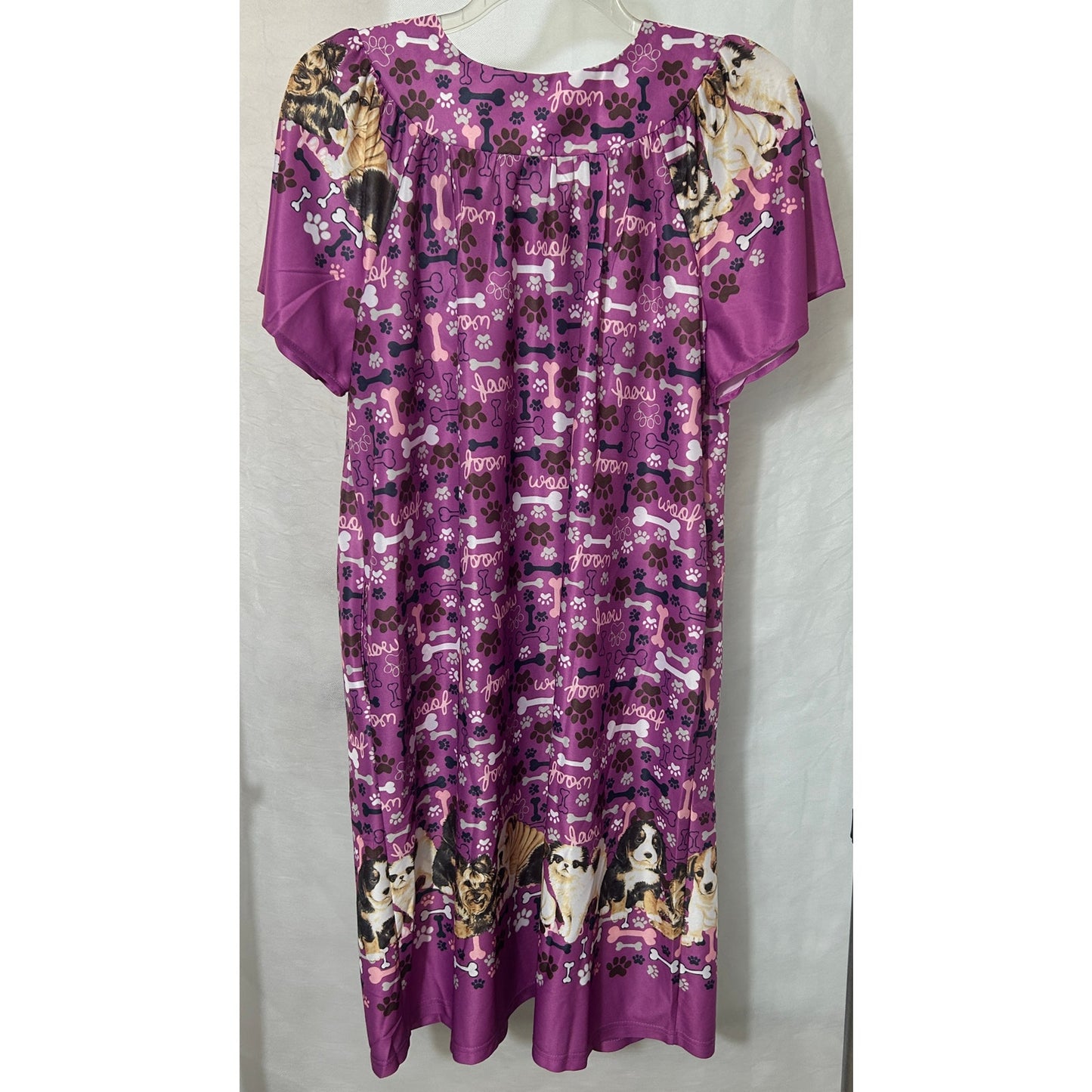 Anthony Richards Purple Puppy Print Muumuu Size L 23x44 Polyester