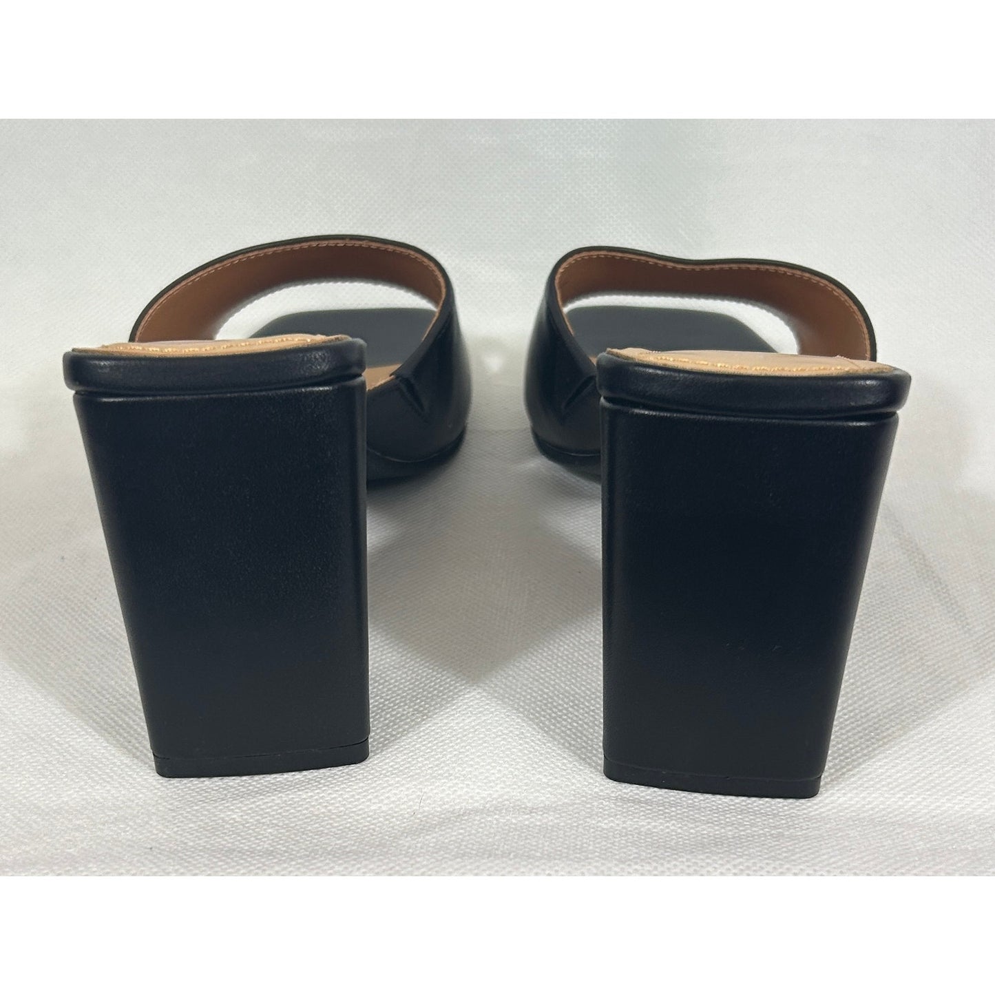 Lisa • Vicky Black Square‑Toe Slide Heels Size 9.5M – Chunky Block Heel