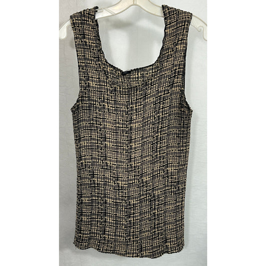 Vintage 90s Crinkle Textured Black Beige Abstract Print Tank Top 2X