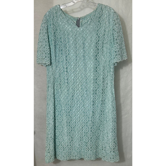 Handmade Seafoam Green Lace Dress Short Sleeve Lined Shift Style Size M