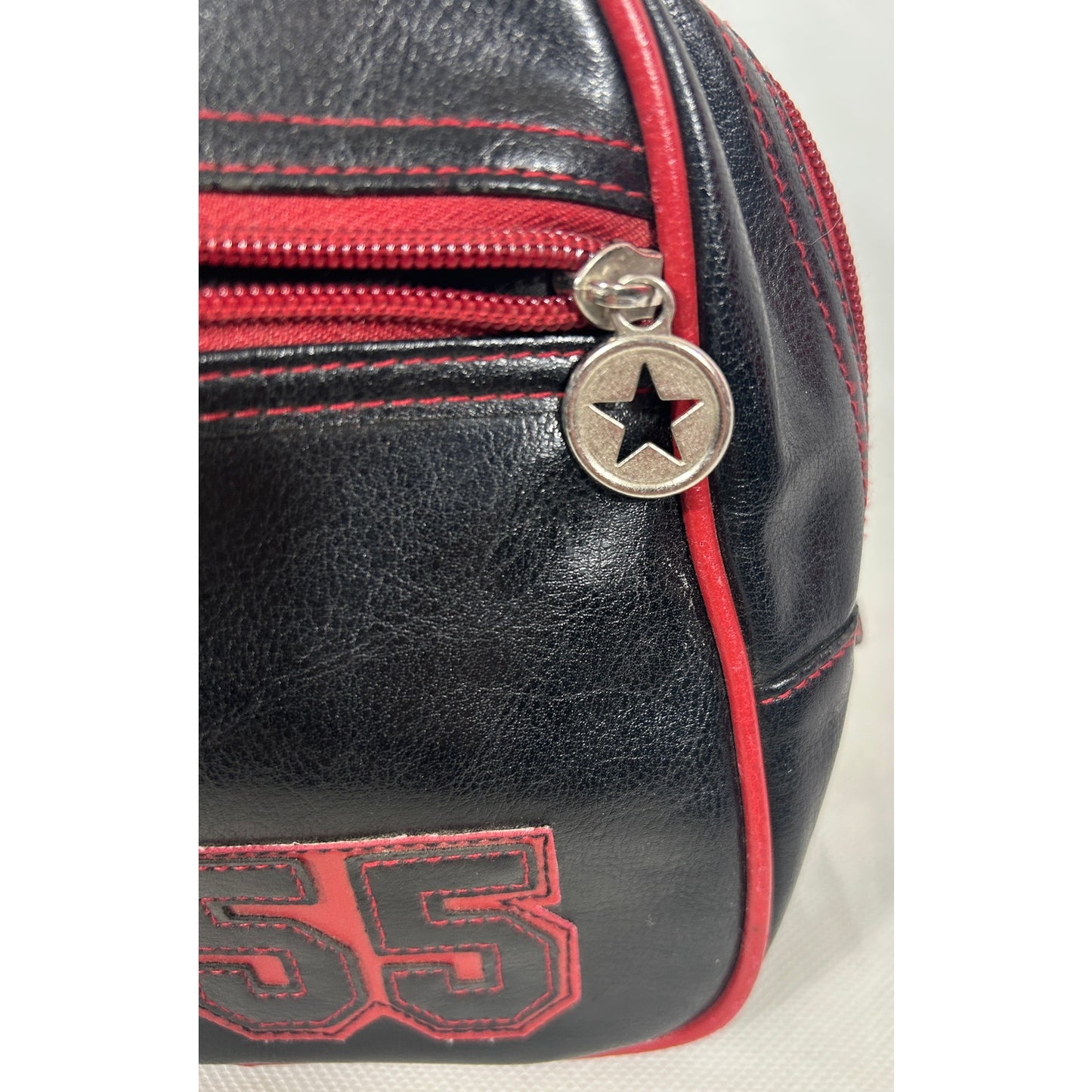 Retro Black & Red PVC Purse with "55" Patch and Star Zipper Charm – 8"x10"