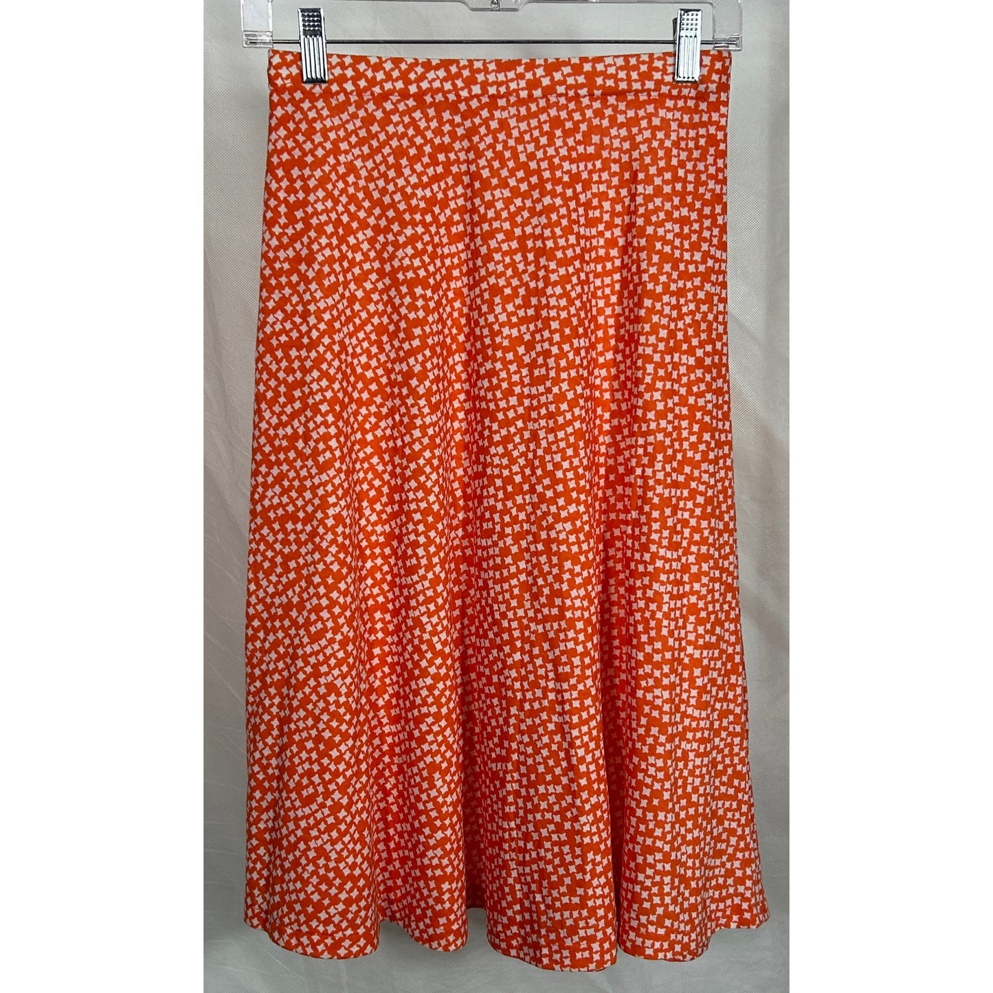 Handmade Orange White Geo Print Top & Skirt Set – Sleeveless, Flowy | Small