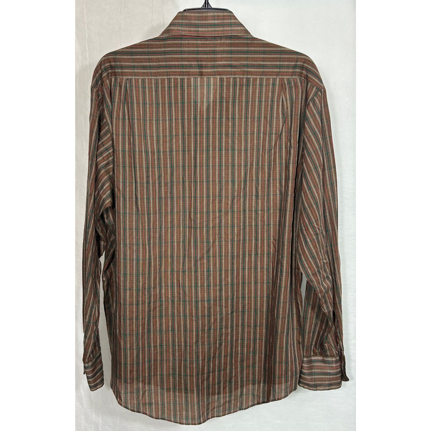 Vintage Men's Brown Stripe Button-Up Shirt XL Made in Korea 70s Retro