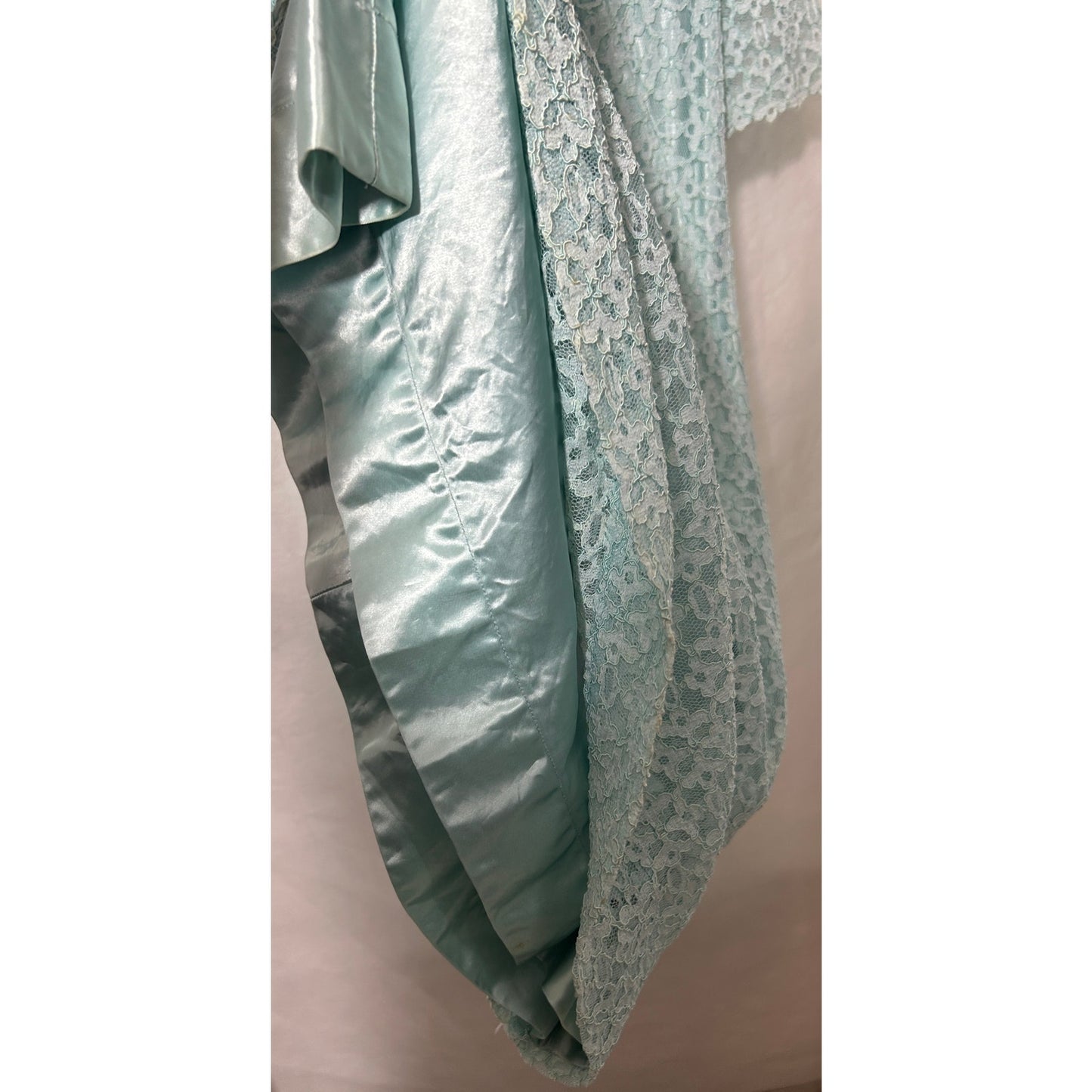 Handmade Seafoam Green Lace Dress Short Sleeve Lined Shift Style Size M