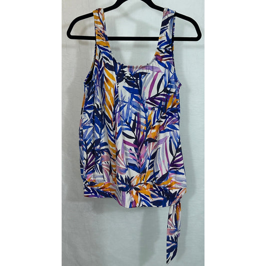 Swimsuits For All Tropical Print Tankini Top Sz 14 Built-In Bra Tie Hem