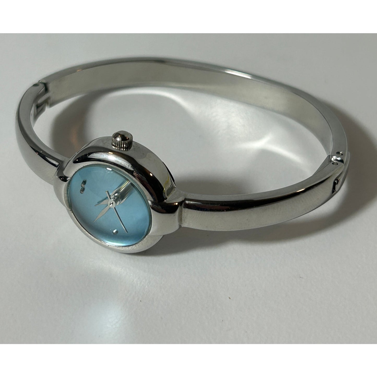 Women’s Silver Tone Bangle Watch with Light Blue Dial Quartz Movement