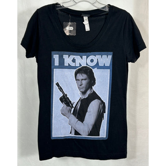 Star Wars “I Know” Han Solo Graphic Tee Women’s Scoop Neck 100% Cotton S | NWT