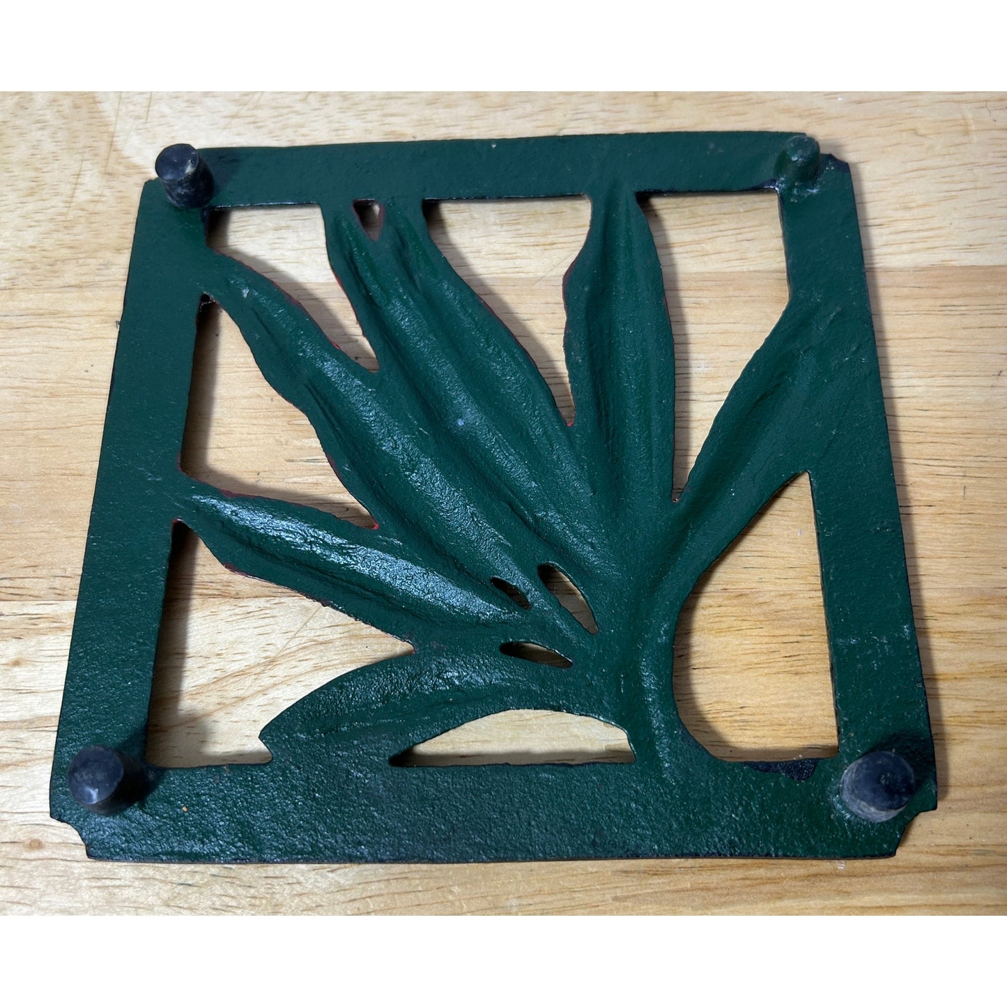 Vintage Cast Iron Chili Pepper Trivet – Red & Green Hand-Painted 5.75” Square