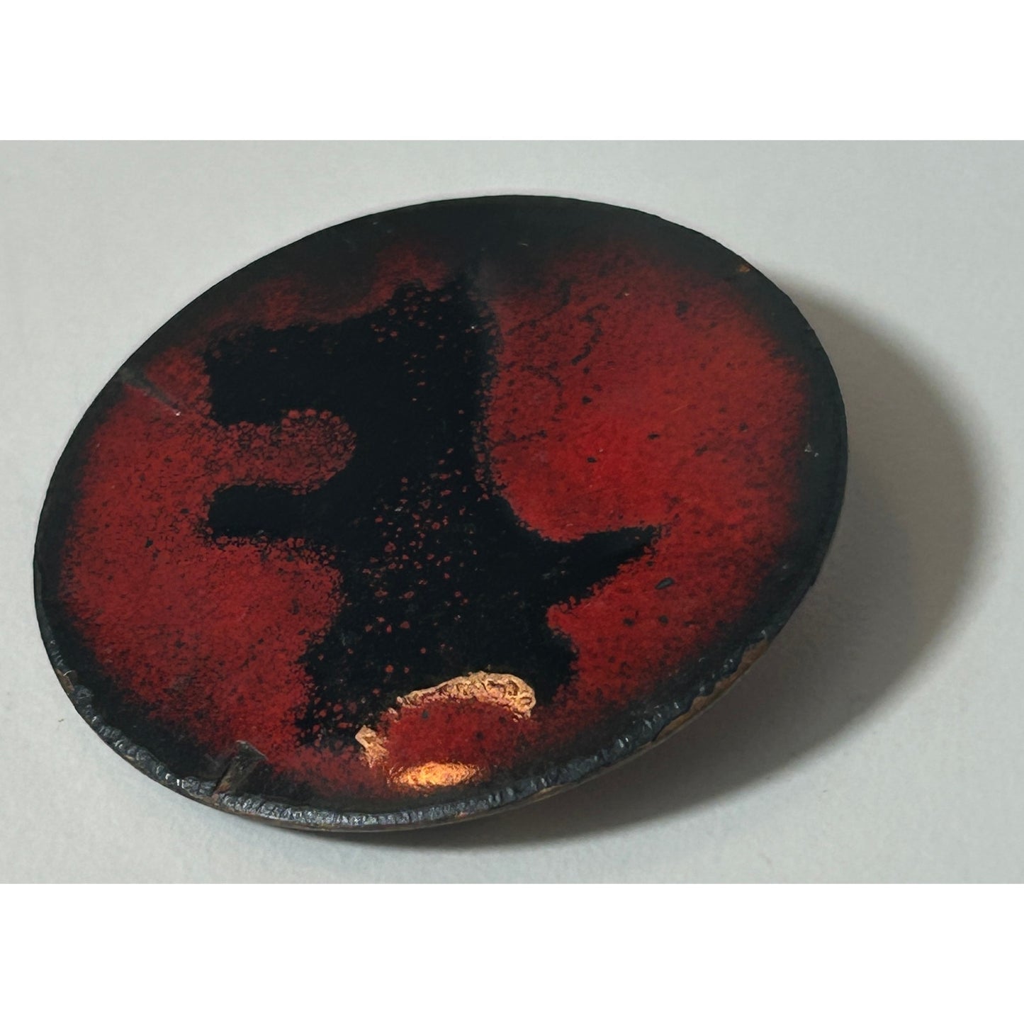 Vintage Mid-Century Modern Enamel Copper Brooch Black Dog Silhouette