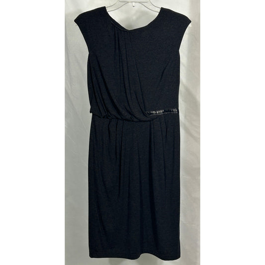 Adrianna Papell Black Draped Midi Dress Faux Leather Trim Size 6