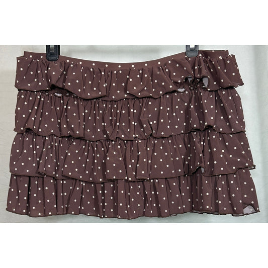 NWT Urban Outfitters Out From Under Brown Polka Dot Ruffle Mini Skirt L