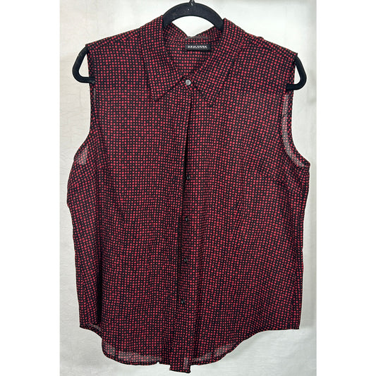 NY&C City Stretch Sleeveless Blouse XL Black Red Polka Dot Button Front