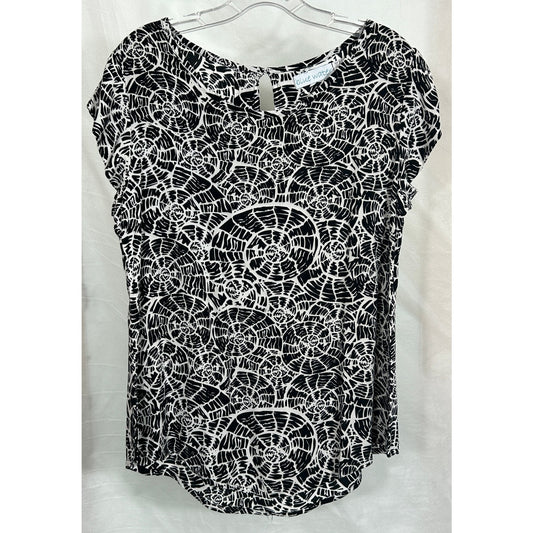 Blue Water Black White Abstract Print Rayon Top Small Handmade Indonesia