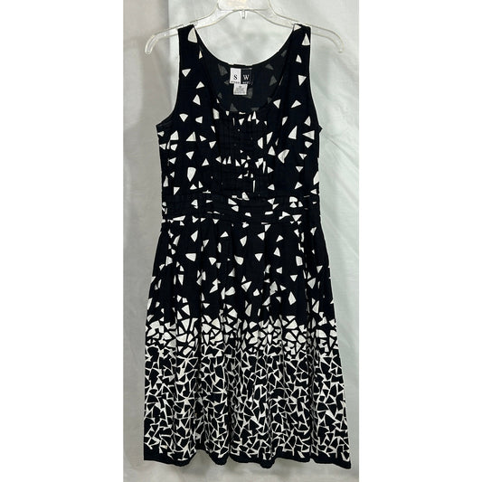 Studio West Black White Geometric Sleeveless Cotton Dress Size M
