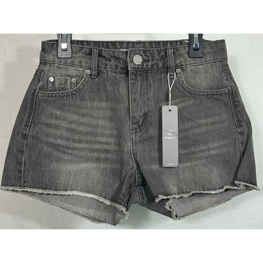 Tractr Brittany Black Denim Shorts Size 00 Mid Rise Raw Hem Cutoffs NWT