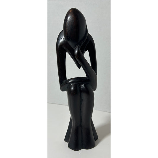 Hand‑Carved Wood “Thinking Man” Sculpture Abstract Figurine 9.75″