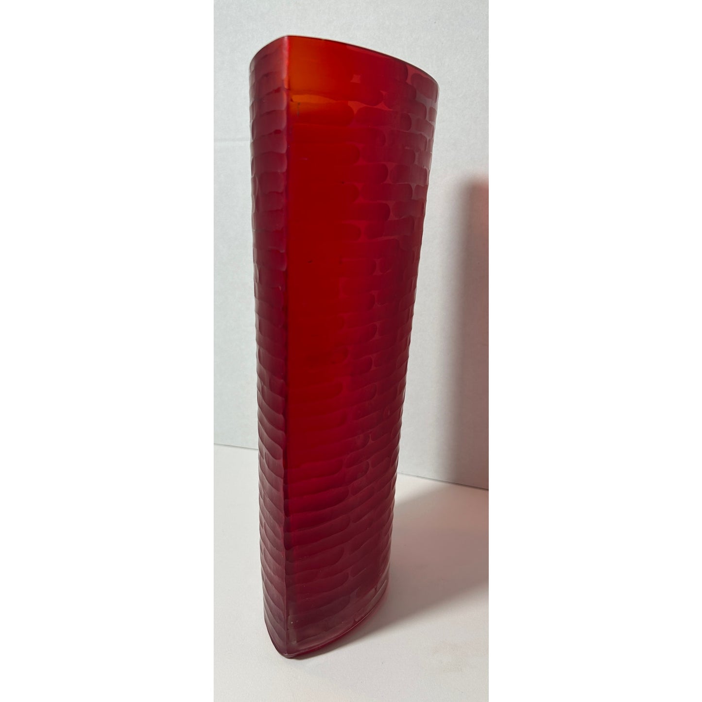 Vintage Tall Ruby Red Textured Glass Vase – 12″ H, 7.75″ W Unique Form