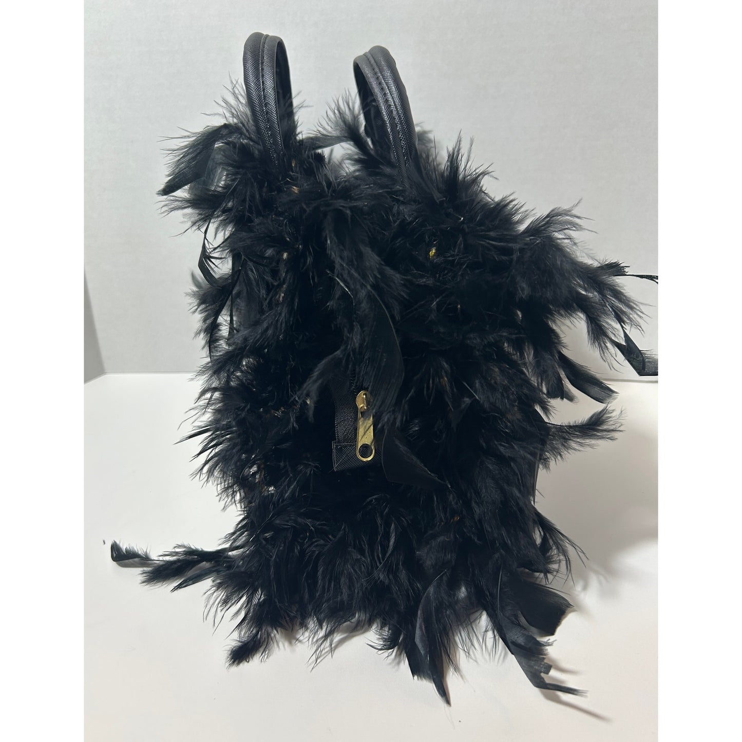 Colorful Frida Kahlo Feathered Purse with Black Boa Trim 7"x10"