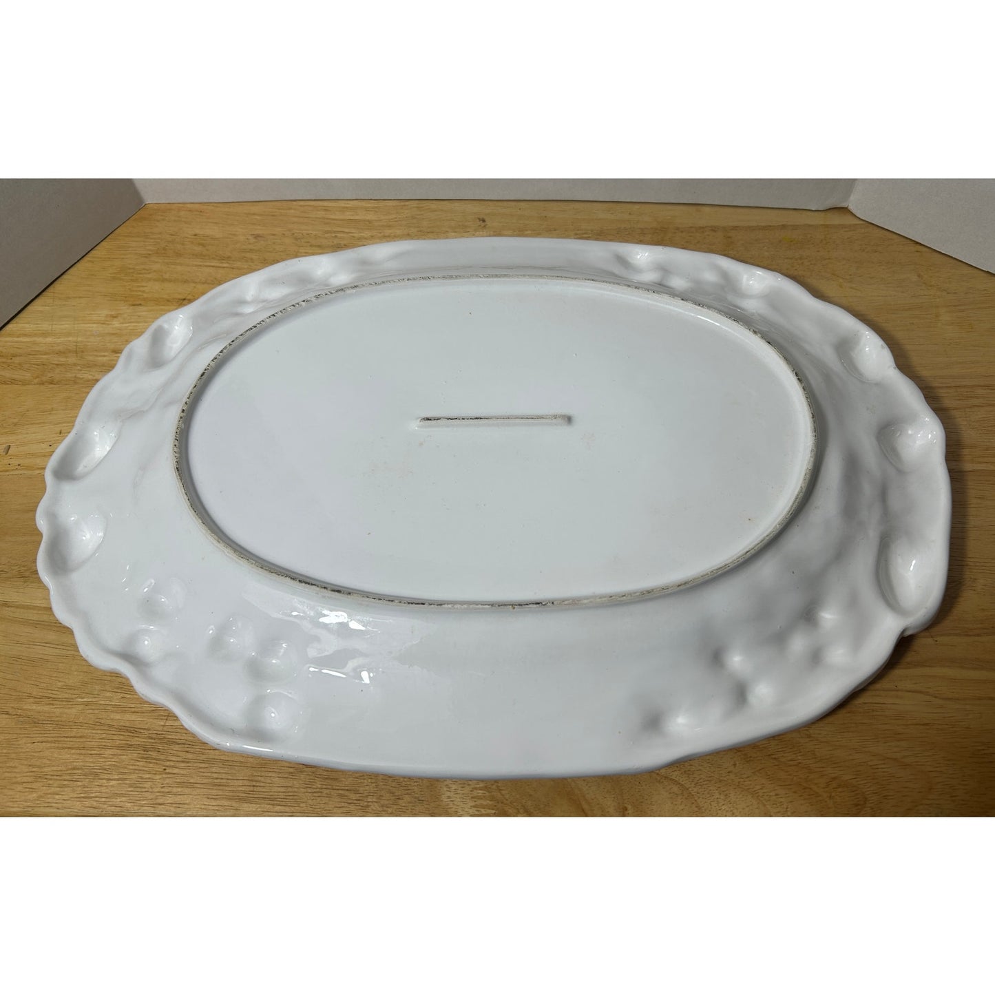 White Ceramic Embossed Fruit & Leaf Large Oval Platter 20" Italy