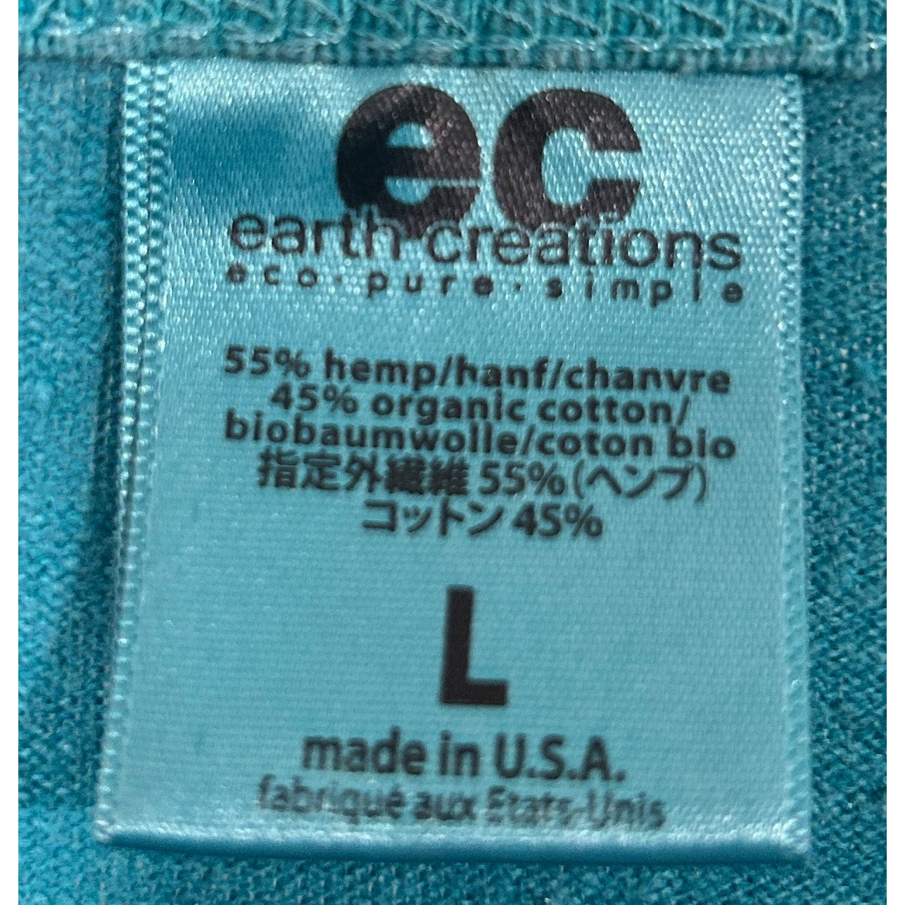 Earth Creations Hemp Organic Cotton Long Sleeve Shirt Teal Mandala Print L