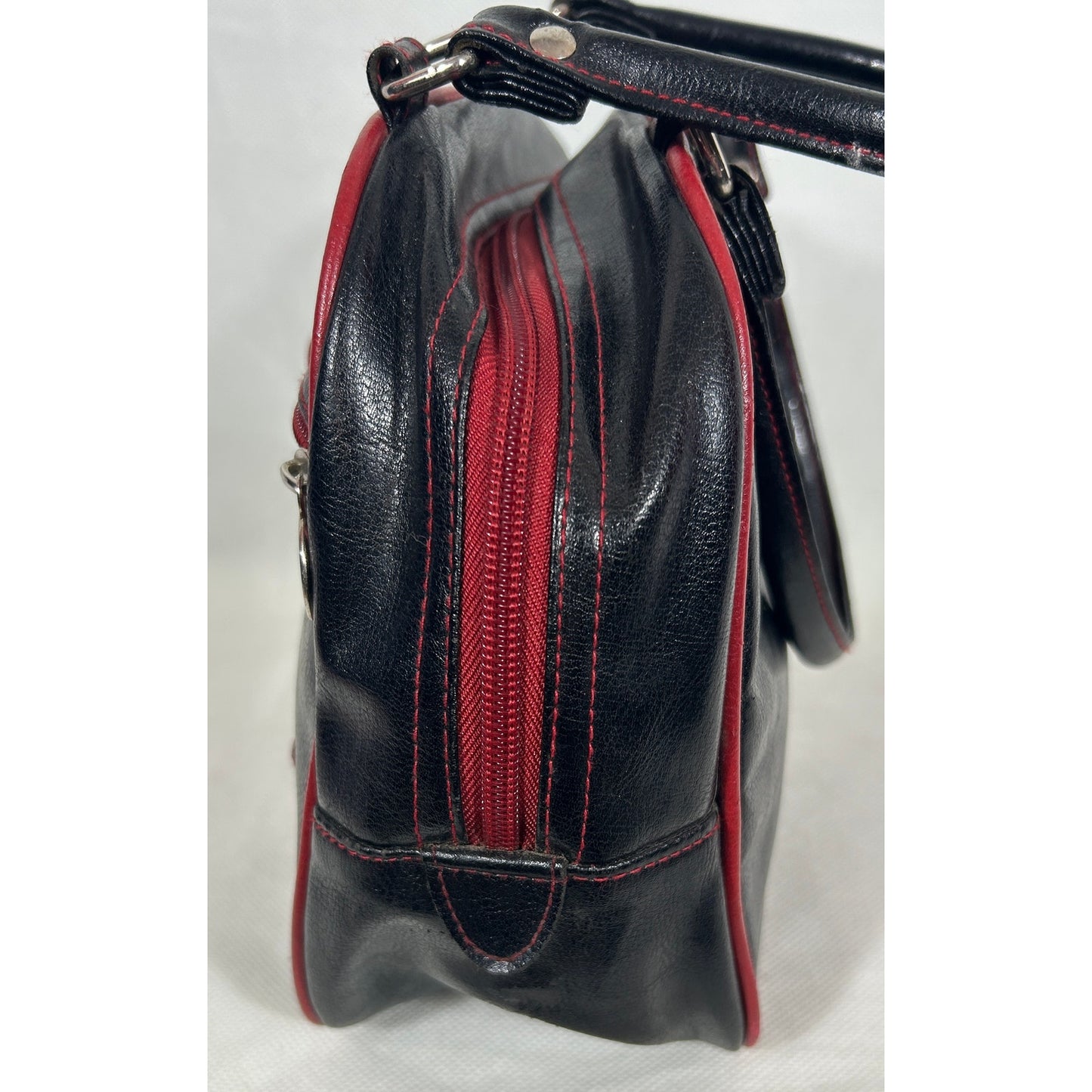 Retro Black & Red PVC Purse with "55" Patch and Star Zipper Charm – 8"x10"