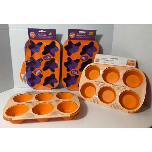 Wilton Silicone Baking Mold Lot – Ghost & Mini Round 6 Cavity Trays 10"x7"
