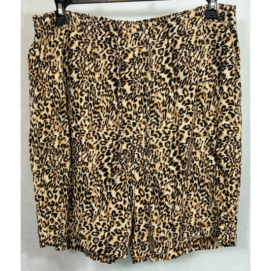 Chico’s Leopard Print Linen Drawstring Shorts Size 14