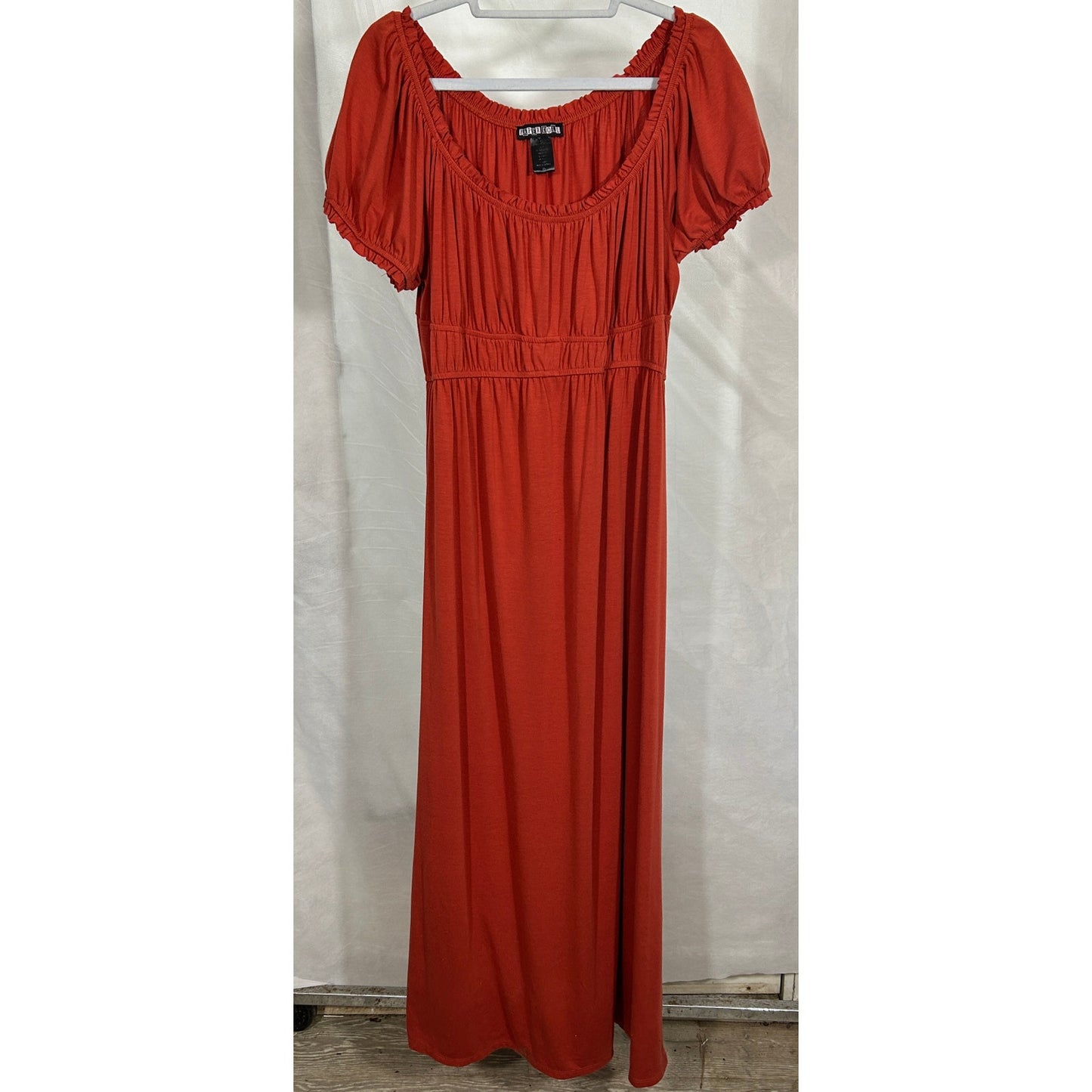 Paper Doll Rust Red Maxi Dress Puff Sleeve Boho Peasant Style Size L