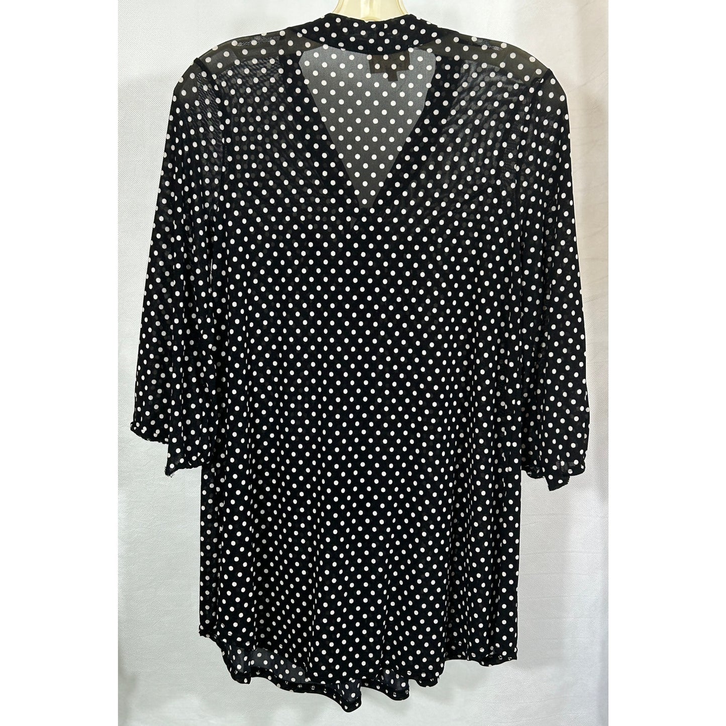 Ember Black Sheer Polka Dot Tunic Top with Tie Front – Size M